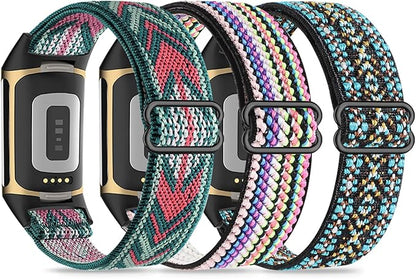 3 Elastic Wristbands, Compatible with Fitbit Charge 5/Fitbit Charge 6 Bracelet for Men and Women, Breathable and Adjustable A