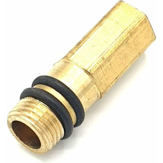 Brass M10 blind plug with black O-ring, threaded end for flexible inlet valve