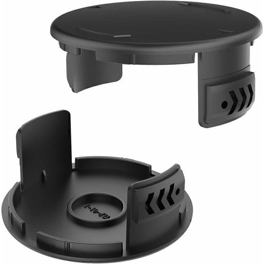 Black plastic connection bracket for cordless grass trimmer, round cap-style cover