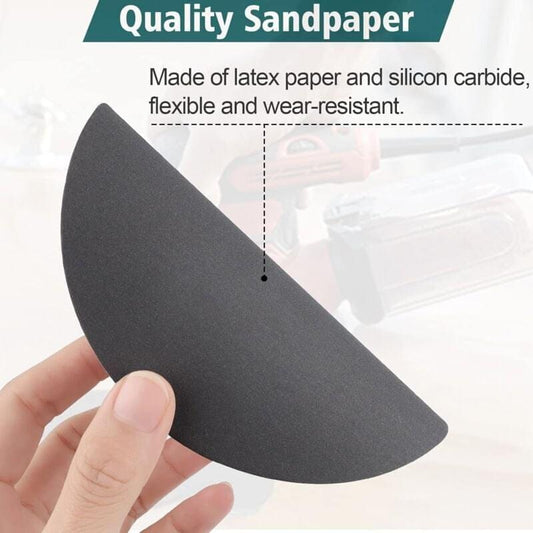 Round dark sanding disc held by hand for wet or dry surface sanding