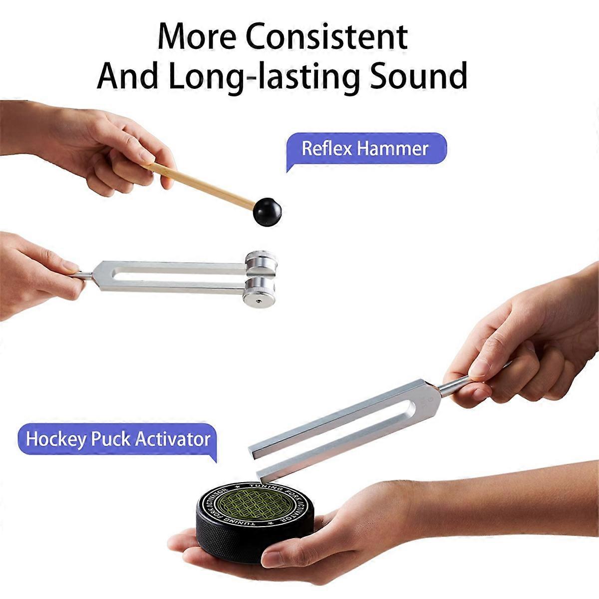Healing Tuning Forks Set with 128Hz 136.1Hz 256Hz 384Hz Frequencies and Hockey Puck Activator for Chakra Sound Therapy