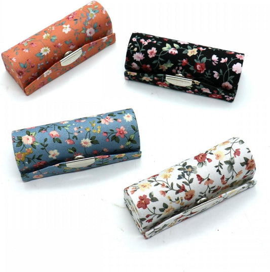 Floral lipstick storage case set with mirror and metal clasps, four designs