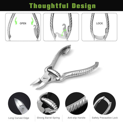 Toenail Clippers for Thick or Ingrown Toenails, Stainless Steel Long Handle Toenail Cutters Medical Surgical Grade Secure and Stylish Design - W/Leather Case Heavy Duty Podiatrist's Clippers (Sliver)