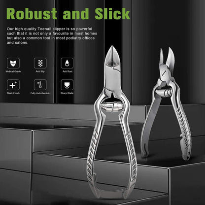Toenail Clippers for Thick or Ingrown Toenails, Stainless Steel Long Handle Toenail Cutters Medical Surgical Grade Secure and Stylish Design - W/Leather Case Heavy Duty Podiatrist's Clippers (Sliver)