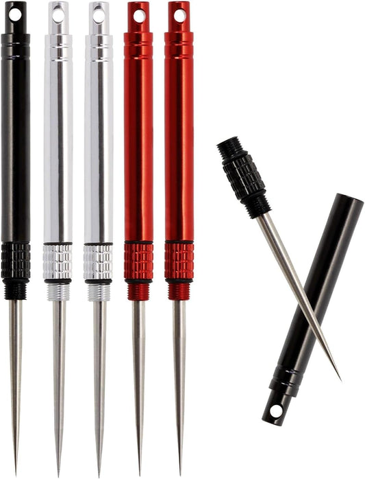 Metal reusable toothpick set with black, silver, and red holders and steel picks