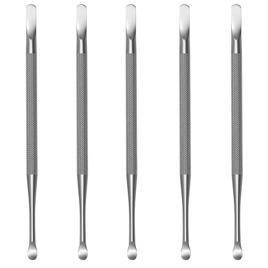Stainless steel dual-sided cuticle pusher and nail cleaner tools, 5-pack
