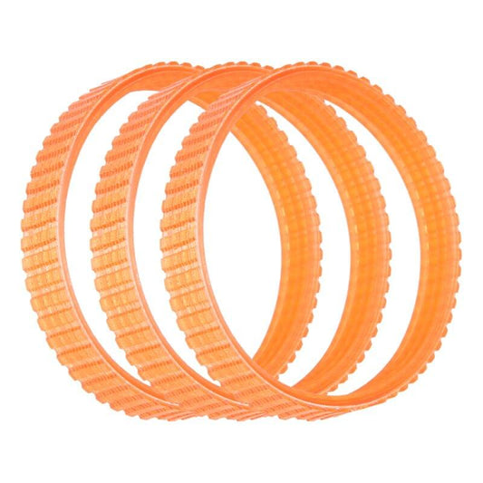 Orange ribbed drive belt loops in triple stack
