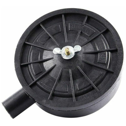 Black circular air compressor inlet filter silencer with central metal bracket