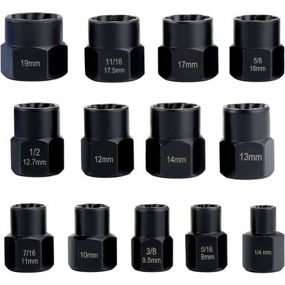 Socket Wrench Set with Nut Extractor For Damaged Bolts 13 Pieces