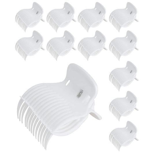 White hair roller clips set of 12, curved claw clips with teeth