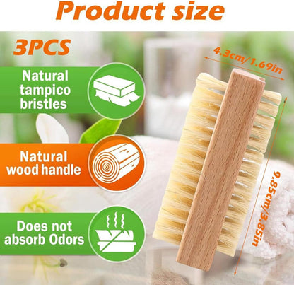 Nail Brushes - 3-Pack - Double-Sided - Nail Brushes for Cleaning Nails - Portable Nail Brushes with Wooden Handles - Suitable for Daily Hygiene, Travel and Pet Care