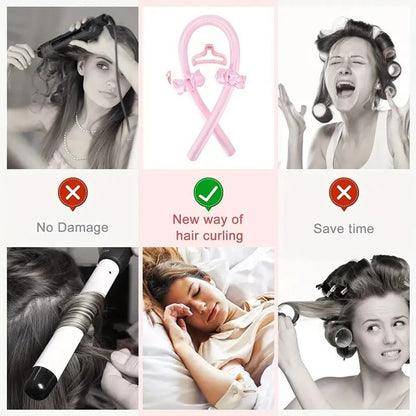 Hair Rollers - 11-Piece - Heatless Curling Iron - Heatless Curls - Curls without Heat - Includes Hair Clip and Satin Sleep Cap (Pink)
