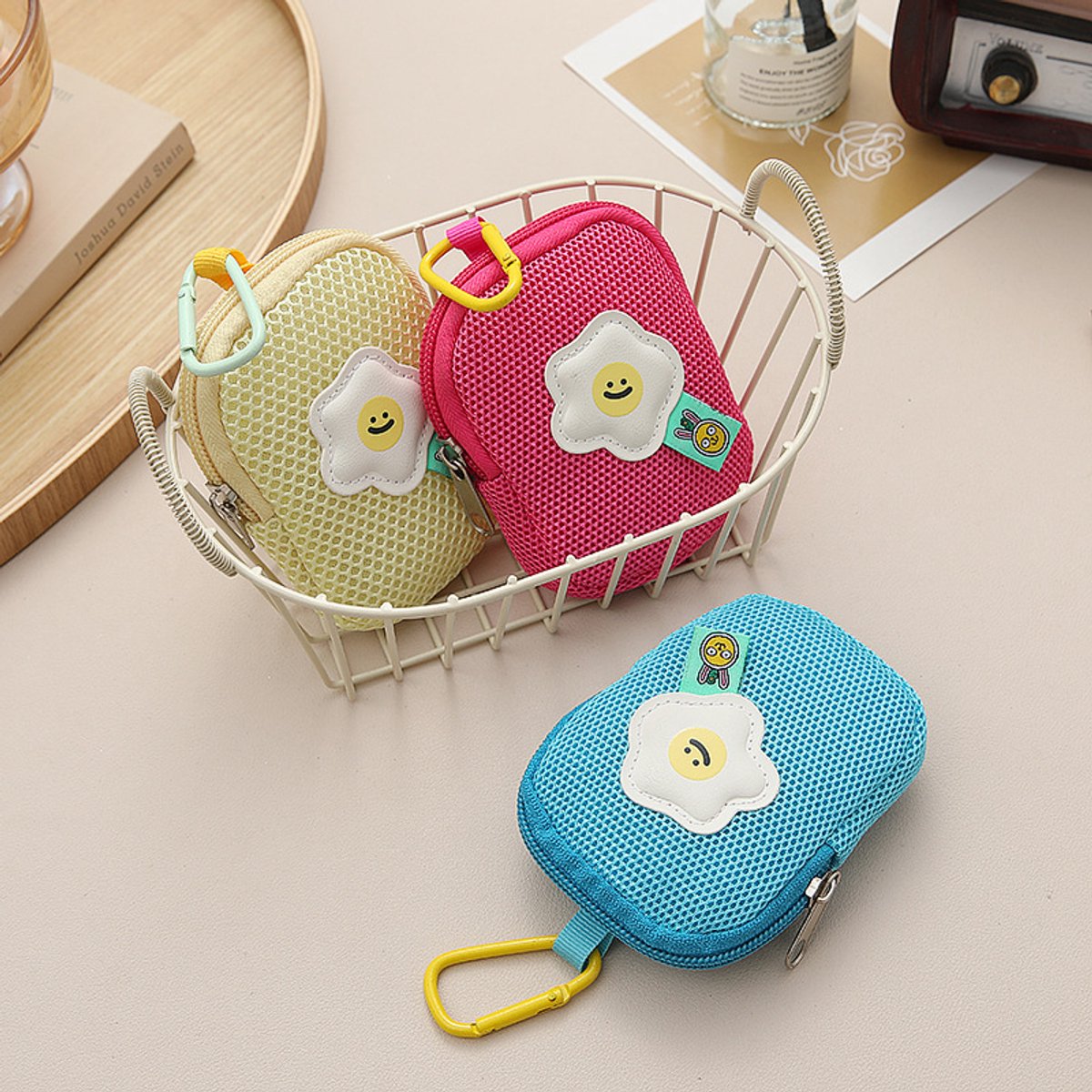 Storage Bag - Cute Mesh - Flowers - Keychain Wallet - Headphone Bag - Pendant Storage Bag - Multifunctional - Red