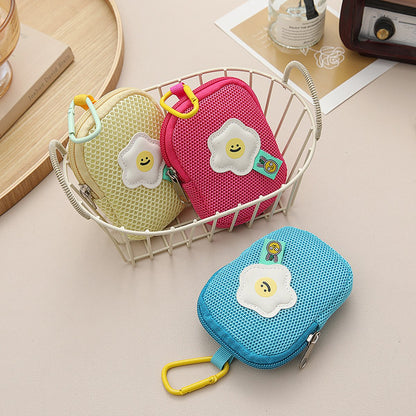 Storage Bag - Cute Mesh - Flowers - Keychain Wallet - Headphone Bag - Pendant Storage Bag - Multifunctional - Red
