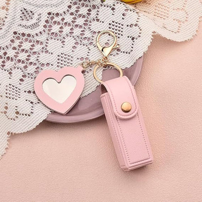 Lipstick Holder - with Mirror - Storage Box - Key Ring - Suitable for Car Keys, Lipstick Organizer (Pink)
