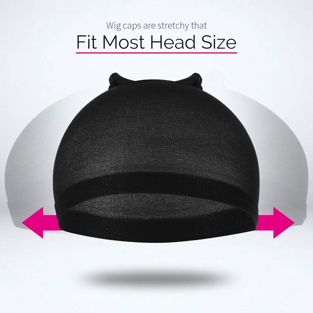 Black stretchy wig cap with cat-ear top view