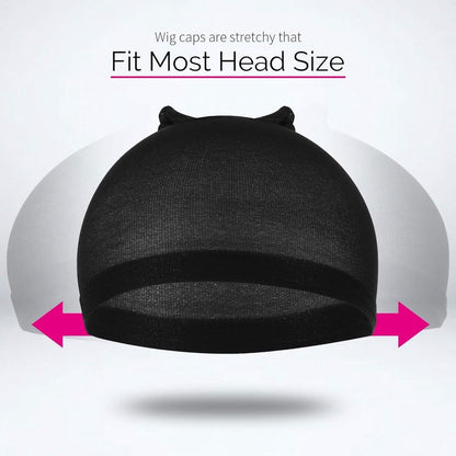 Black stretchy wig cap with cat-ear top view