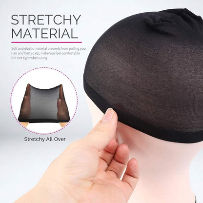 Black elastic wig cap with hand-held stretchable mesh