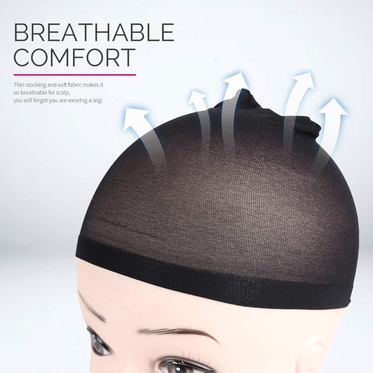 Black mesh wig cap on mannequin head for breathable fit