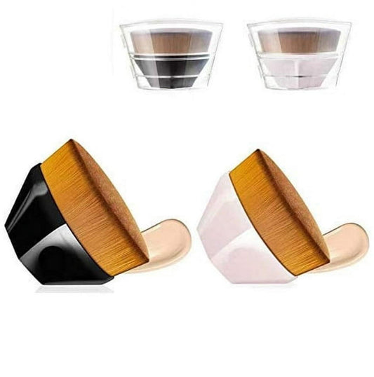2-pack foundation makeup brushes with black base and pink handle caps