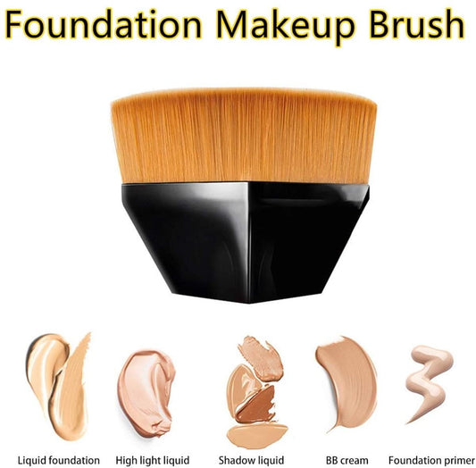 Petal-shaped foundation brush with gold bristles and black base