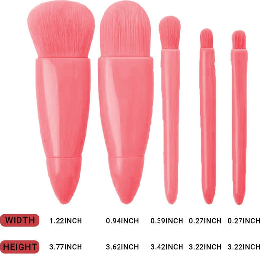 Pink makeup brush set with five brushes and soft bristles, coral-toned handles
