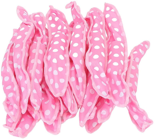 Pink polka-dot spiral hair curling sponge rollers set, mini size, 20 pieces