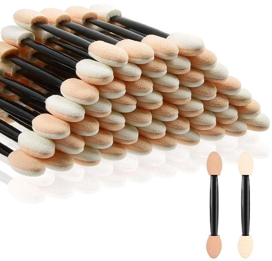 Makeup sponge applicators with beige sponges and black handles, 50-piece set.