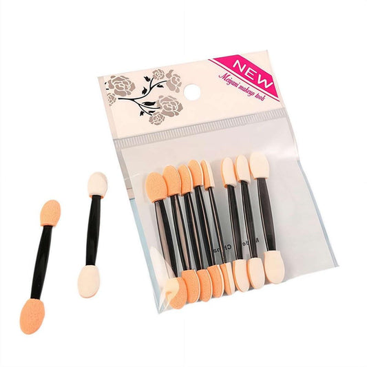 Bagged makeup sponge applicator set with orange and beige sponges on black handles.