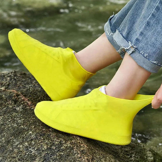 Yellow waterproof silicone overshoes, non-slip slip-on ankle boots