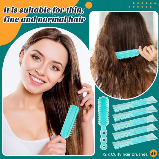 Teal vented hair brush held in hand, with packaged bulk brush set visible