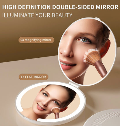 Make-up mirror - Mini mirror with light - 1x/5x magnification - 10 cm - Rechargeable - Suitable for wallets, pockets, travel and as a gift (White)