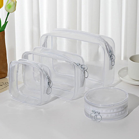 Clear foldable toiletry storage bags set with zipper closures, transparent pouches