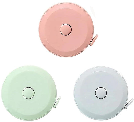 Retractable tape measure 3-pack with pink, green, and light blue reels