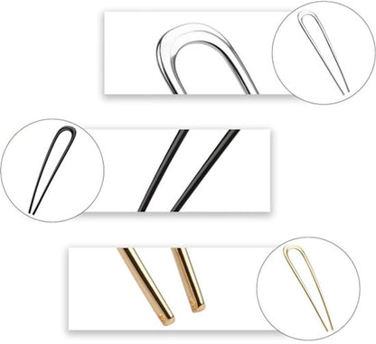 French Hair Clips - Metal 14cm / 5.5 inch - French Twist Clips - French Twist Clips - U-Shaped Clips - Gold, Silver and Black Clips - Large Clips - Pack of 3