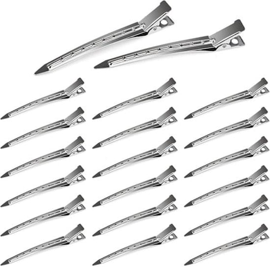 Duckbill hair clips set of silver metal clips with brown leather tips