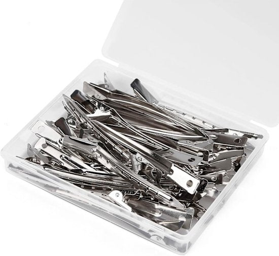 Duckbill Hair Clips - (20 Count, Silver) - 1.25 Inch Metal and Leather Hair Clips for Thick, Color-Treated Hair
