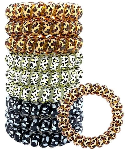Braided hair ties set with leopard print, cream-and-black, and black-and-white bands