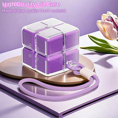 Medicine box - 7-day medicine box - Weekly pill box - Portable pill box for travel - Easy to open - 8 compartments - For storing vitamins and medicines - Purple