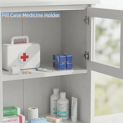 Medicine box - 7-day medicine box - Weekly pill box - Portable pill box for travel - Easy to open - 8 compartments - For storing vitamins and medicines - Blue