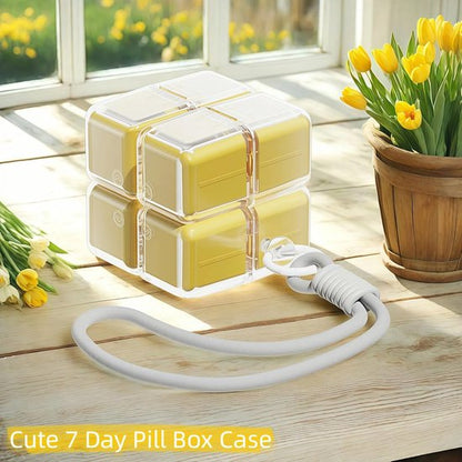 Medicine box - 7-day medicine box - Weekly pill box - Portable pill box for travel - Easy to open - 8 compartments - For storing vitamins and medicines - Yellow