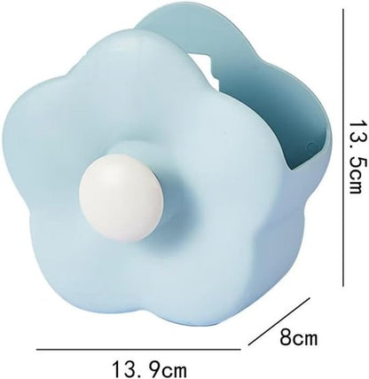 Flower-shaped Makeup Brush Holder - Multifunctional Makeup & Desk Storage Organizer - Compact Design 14.8 x 13.5 x 8 cm - Blue