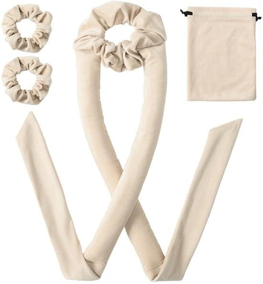 Beige 3-piece hair roller set with two curl sleeves and storage pouch