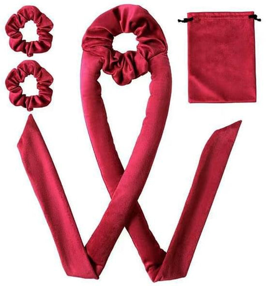 Red velvet hair rollers set with storage pouch and three roller pieces