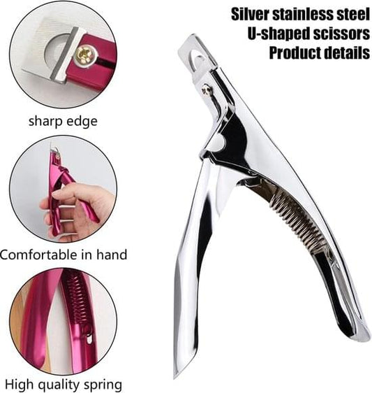 Silver nail clipper with spring mechanism and U-shaped cutting edge