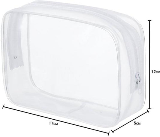 Transparent toiletry bag pouch with zip front, 17 x 12 cm size