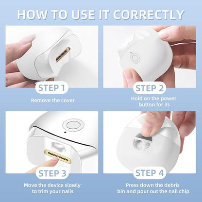 Electric nail clipper - Automatic nail clipper - Safe nail clipper with wireless charging - With LED light and collection container for nail debris - Suitable for children, adults and seniors