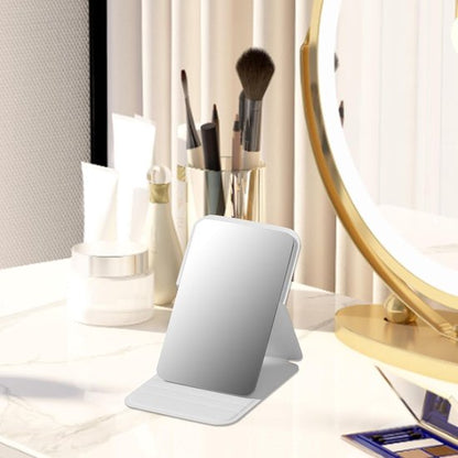 Frameless High Definition Makeup Mirror - Foldable Travel Mirror - Portable Makeup Mirror with Soft PU Leather Cover - Suitable for Bedroom, Bathroom & Travel（White）