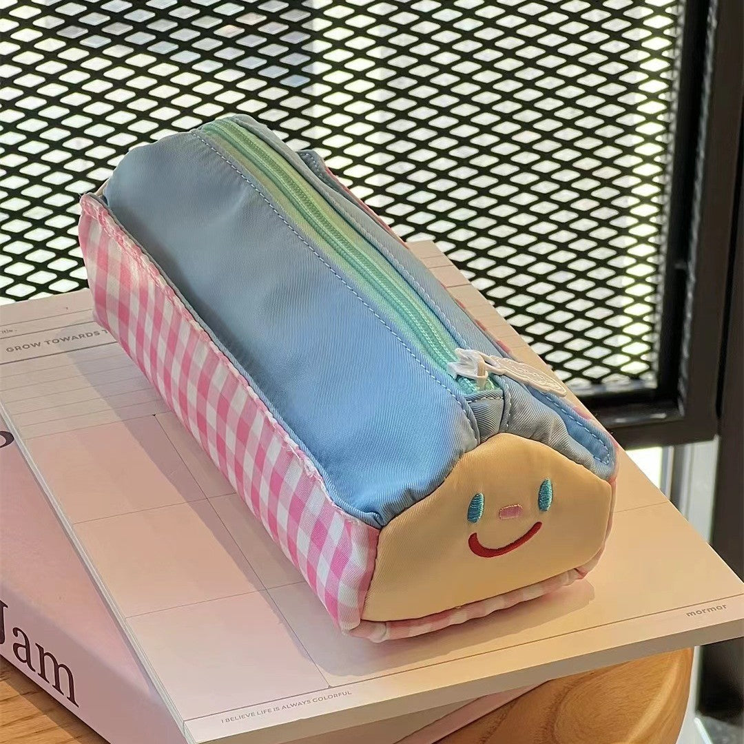 Pencil Case - Large Capacity - Cute and Lovely - Pink Check - 1 Piece