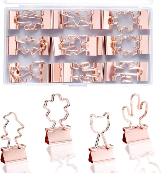 Rose gold ring binder clips in clear storage box, 24-piece set